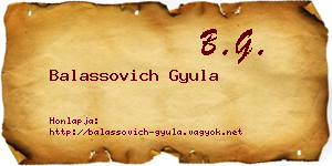 Balassovich Gyula névjegykártya